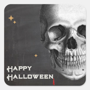 Halloween Vintage-Totenschädel-Ätzung Schwarz Quadratischer Aufkleber