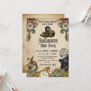Halloween Vintage unheimlicher Hexenhut Kessel Einladung