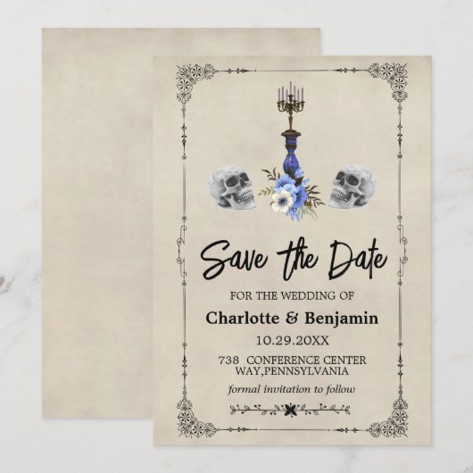 Halloween Vintage Wedding Save the Date (Vorne/Hinten)