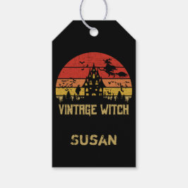 Halloween Vintager HexenRetro-Sonnenuntergang Geschenkanhänger