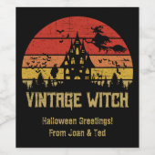 Halloween Vintager HexenRetro-Sonnenuntergang Weinetikett (Einzelnes Label)