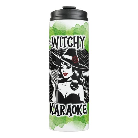 Halloween Vintages Button-up Witchy Karaoke Thermosbecher (Vorderseite)