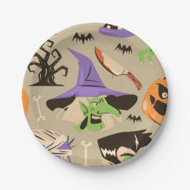 Halloween Vintages Musterpapier Pappteller