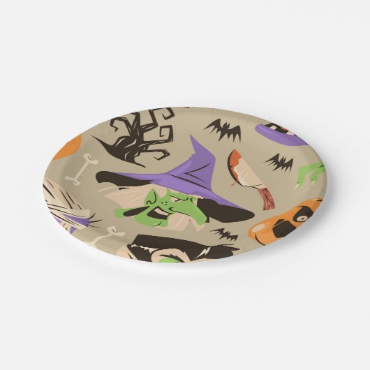 Halloween Vintages Musterpapier Pappteller (Schrägansicht)