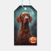 Halloween Vizsla mit Pumpkins Beängstigend Geschenkanhänger (Rückseite)