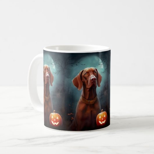 Halloween Vizsla mit Pumpkins Beängstigend Kaffeetasse (Vorderseite Links)