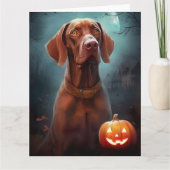 Halloween Vizsla mit Pumpkins Beängstigend Karte (Vorderseite)