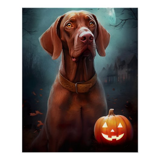 Halloween Vizsla mit Pumpkins Beängstigend Poster (Vorderseite)