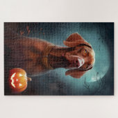 Halloween Vizsla mit Pumpkins Beängstigend Puzzle (Horizontal)