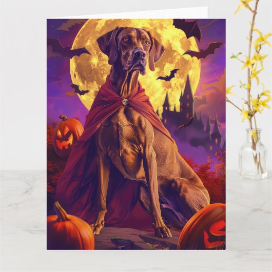 Halloween Vizsla Vampire Pumpkins Beängstigend Karte (Gelbe Blume)