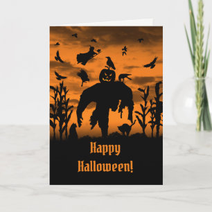 Halloween Vogelscheuche Jack O Lantern Hexe Raben Karte