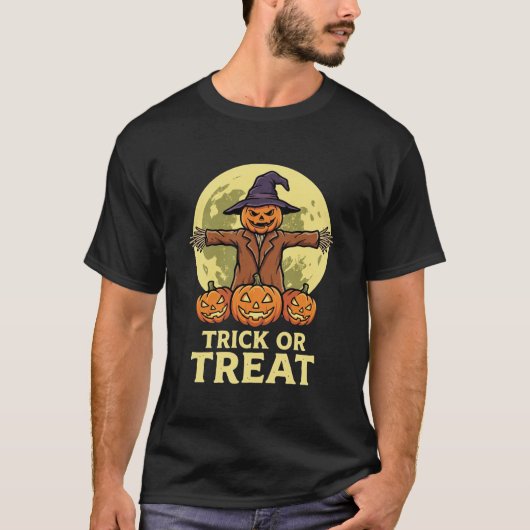 Halloween-Vogelscheuche-Kürbis-Süßes-oder-Saures-D T-Shirt (Vorderseite)