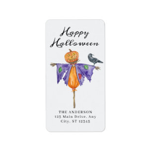 Halloween-Vogelscheuche mit Kürbis Adressaufkleber