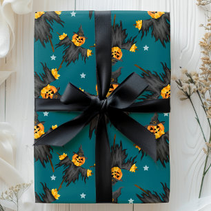 Halloween-Vogelscheuchen-Kürbisse Vintage-Muster Geschenkpapier