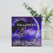 Halloween Vollmond & Fledermäuse Nachts Einladung (Stehend Vorderseite)