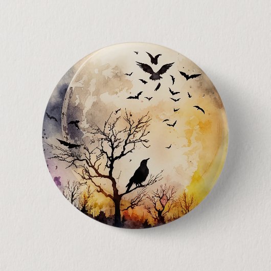 Halloween Vollmond-Fledermäuse raven beängstigende Button (Vorderseite)