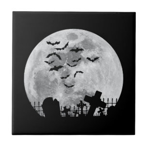 Halloween Vollmond Friedhof Grabstätte Gruselige F Fliese