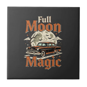 Halloween Vollmond Magie Vintage Auto Fliese