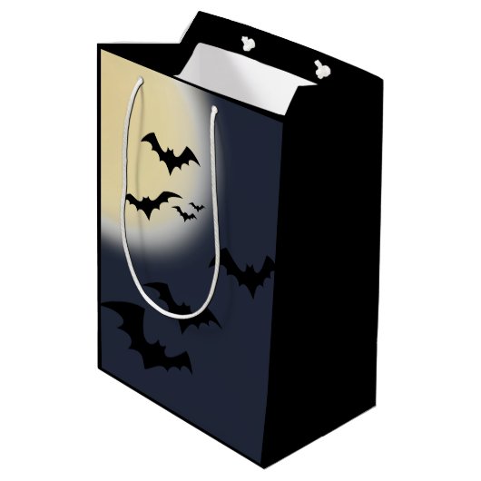 Halloween Vollmond mit Fledermäusen Mittlere Geschenktüte (Rückseite Schrägansicht)