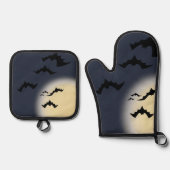 Halloween Vollmond mit Fledermäusen Ofenhandschuh & Topflappen-Set (Vorderseite)
