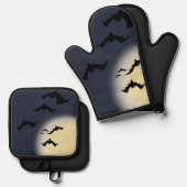Halloween Vollmond mit Fledermäusen Ofenhandschuh & Topflappen-Set (Vorderseite/Rückseite)