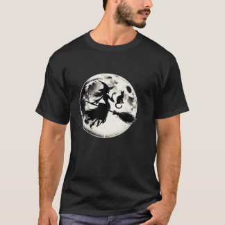 Halloween Vollmond Schwarze Katze FliegenHexe auf T-Shirt