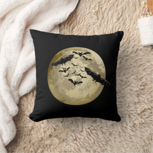 Halloween-Vollmond und Fledermäuse im Nachtflug Kissen