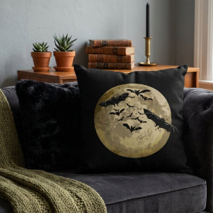 Halloween-Vollmond und Fledermäuse im Nachtflug Kissen