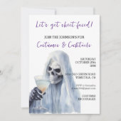 Halloween von Geisterschild, Gesichtskostüme und C Einladung (Vorderseite)