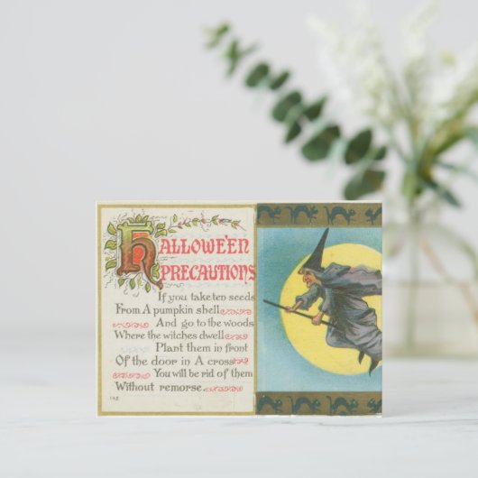 Halloween Vorsichtsmaßnahmen Hexe Vintag Postkarte (Stehend Vorderseite)