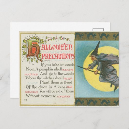 Halloween Vorsichtsmaßnahmen Hexe Vintag Postkarte (Vorne/Hinten)