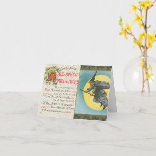 Halloween-Vorsichtsmaßnahmen Hexe Vintage Karte