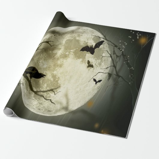 Halloween-Wald, Fledermäuse, Landschaft Geschenkpapier (Ungerollt)