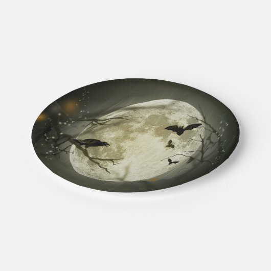 Halloween-Wald, Fledermäuse, Landschaft Pappteller (Schrägansicht)