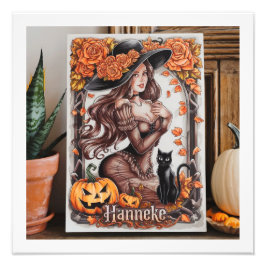 Halloween Wall Art: Frau mit schwarzem Hut und Ora Fotodruck