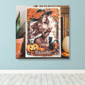 Halloween Wall Art: Frau mit schwarzem Hut und Ora Leinwanddruck (Insitu (Holzboden))