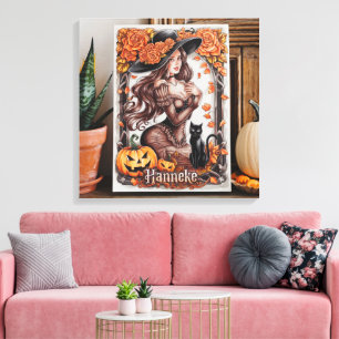 Halloween Wall Art: Frau mit schwarzem Hut und Ora Leinwanddruck