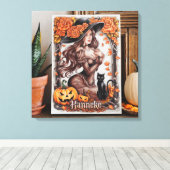 Halloween Wall Art: Frau mit schwarzem Hut und Ora Leinwanddruck (Insitu (Holzboden))