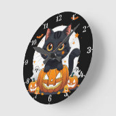 Halloween Wall Clock with cute cat Runde Wanduhr (Winkel)