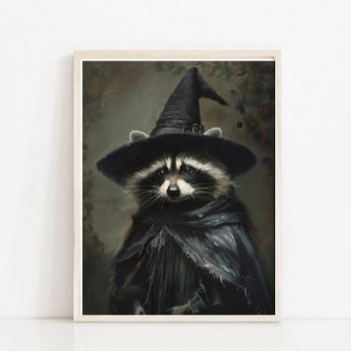 Halloween-Wandkunst, süße Hexe Waschbär Vintage-Ma Poster