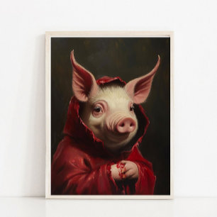 Halloween-Wandkunst, Süßer Teufel-Schwein-Vintage- Poster