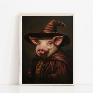 Halloween-Wandkunst, Süßer Zauberer-Schwein Vintag Poster