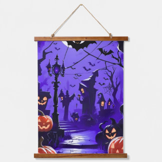 Halloween Wandteppich Burg gruselig Mit Holzrahmen