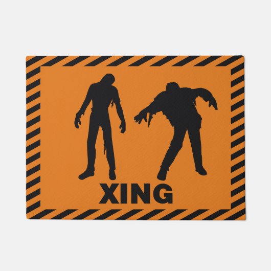 Halloween Warning Zombie Crossing Fußmatte (Vorderseite)