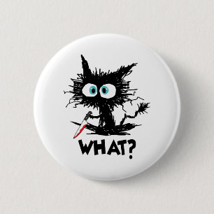 Halloween Was-Funny Black Cat mit Knife Long Sl Button