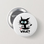 Halloween Was-Funny Black Cat mit Knife Long Sl Button (Vorne & Hinten)