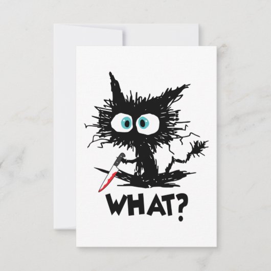 Halloween Was-Funny Black Cat mit Knife Long Sl Dankeskarte (Vorderseite)