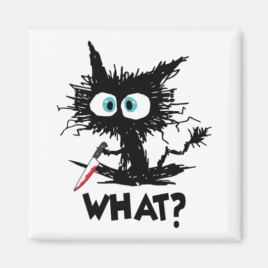 Halloween Was-Funny Black Cat mit Knife Long Sl Magnet (Vorne)