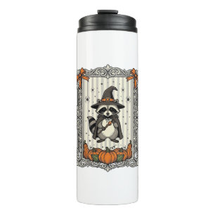 Halloween-Waschbär-Hexe-Kürbis-Vintage-Süß_1 Thermosbecher
