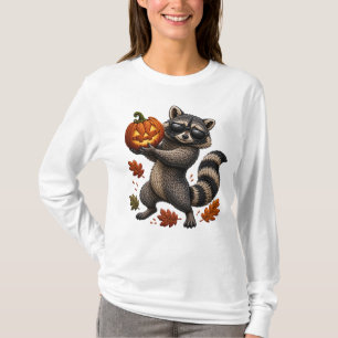 Halloween-Waschbär-Sonnenbrille Kürbis-Stickerei T-Shirt